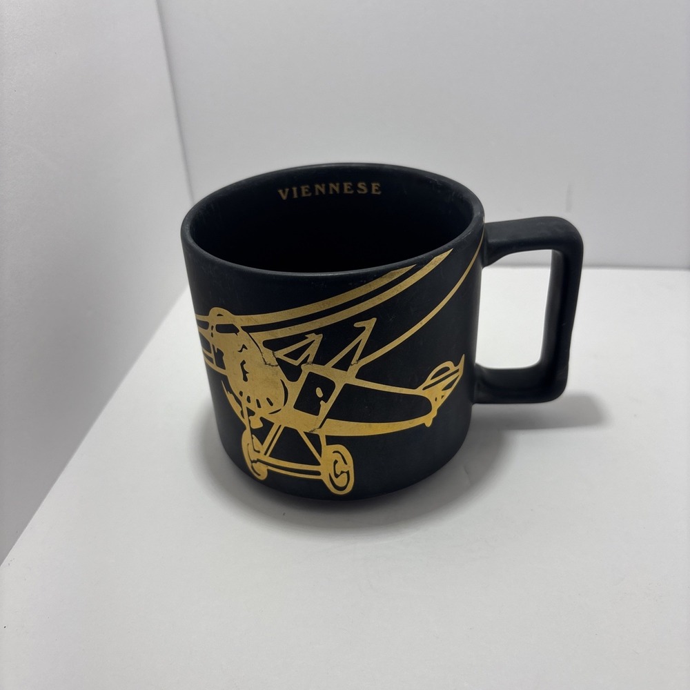 Starbucks Coffee Mug Cup Viennese Matte Gold & Black Bi-Plane 14 Oz.‎ 2016